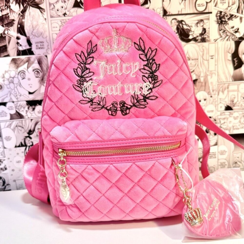 JUICY COUTURE Royal Moment Medium Backpack Juicy Pink Velour Valentines Gift